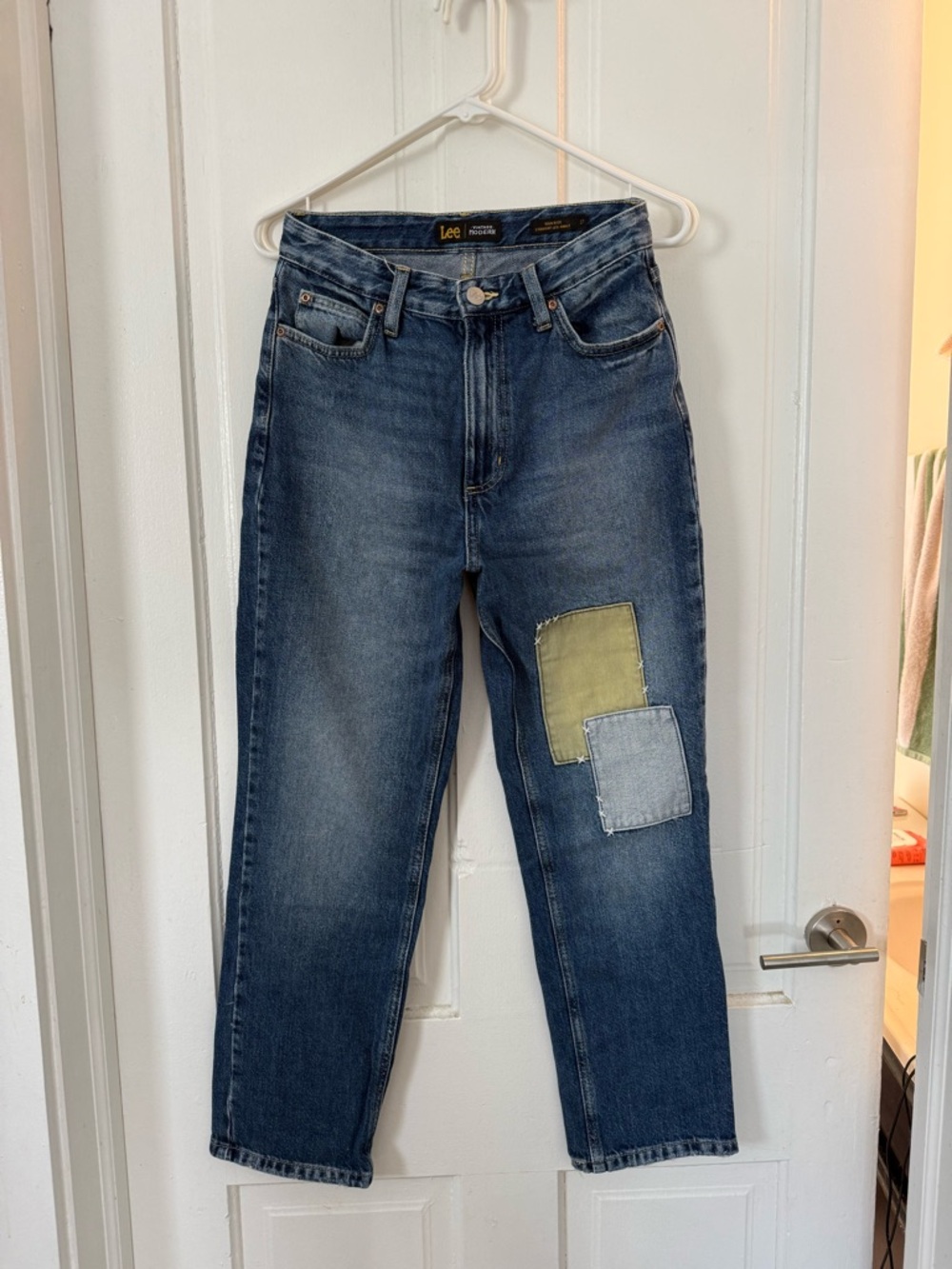 Lee Blue Denim Jeans with Olive and Light Denim Patch